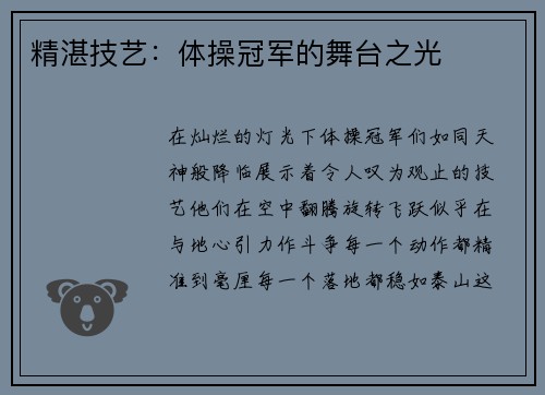精湛技艺：体操冠军的舞台之光